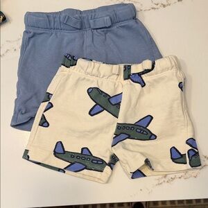 Zara Blue and Cream Airplane Print Kids Shorts set of 2